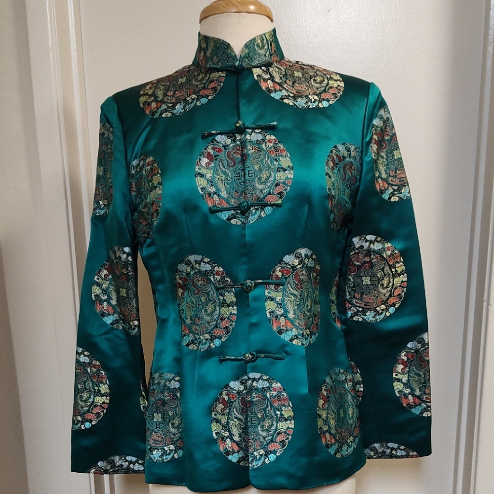 Vintage Emerald Green Embroidered Silk Jacket